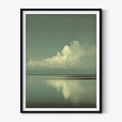 Cloud Seascape Poster Print, Sage Green Ocean, Japandi Wall Art