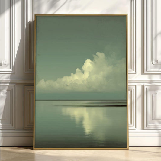 Cloud Seascape Poster Print, Sage Green Ocean, Japandi Wall Art