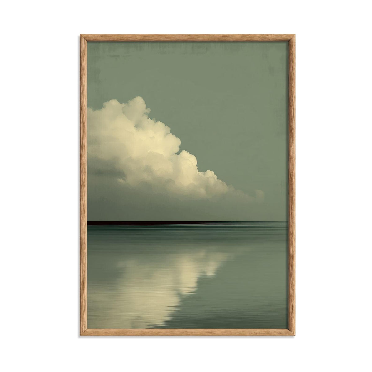Sage Green Cloud Wall Art, Minimalist Seascape, Japandi Ocean Print