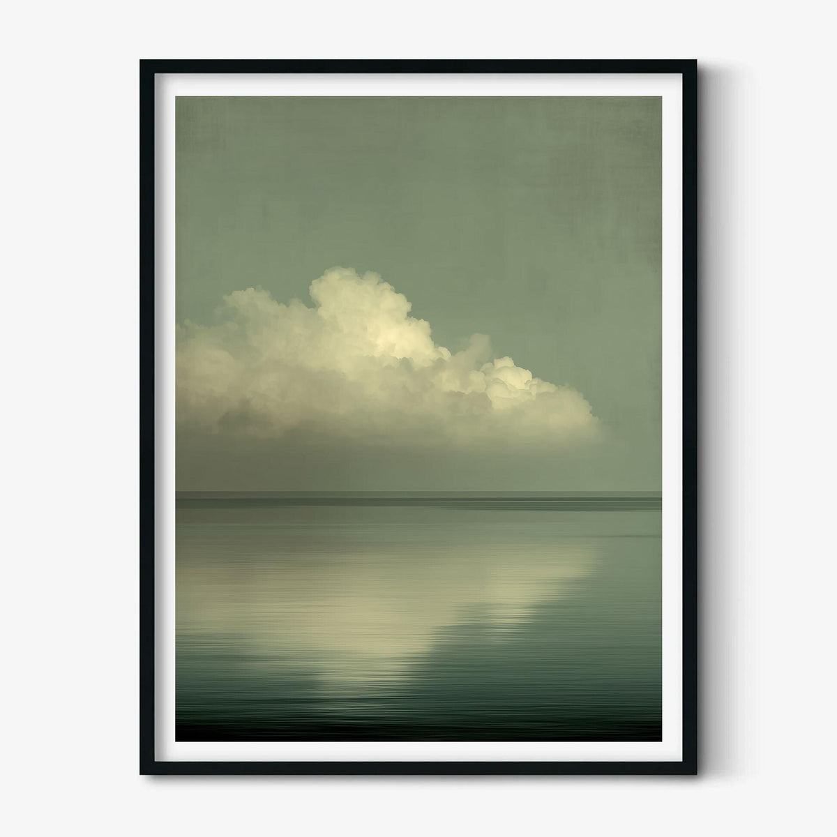 Cloud Reflection Print, Sage Green Seascape, Minimalist Japandi Wall Art