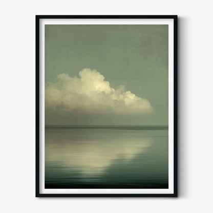 Cloud Reflection Print, Sage Green Seascape, Minimalist Japandi Wall Art