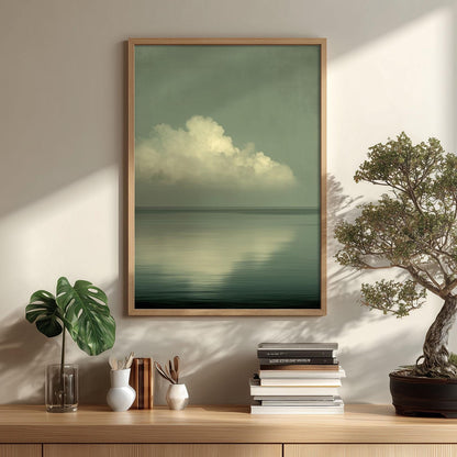 Cloud Reflection Print, Sage Green Seascape, Minimalist Japandi Wall Art