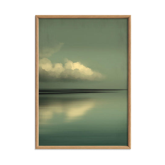 Cloud Poster Print, Sage Green Seascape, Japandi Wall Art