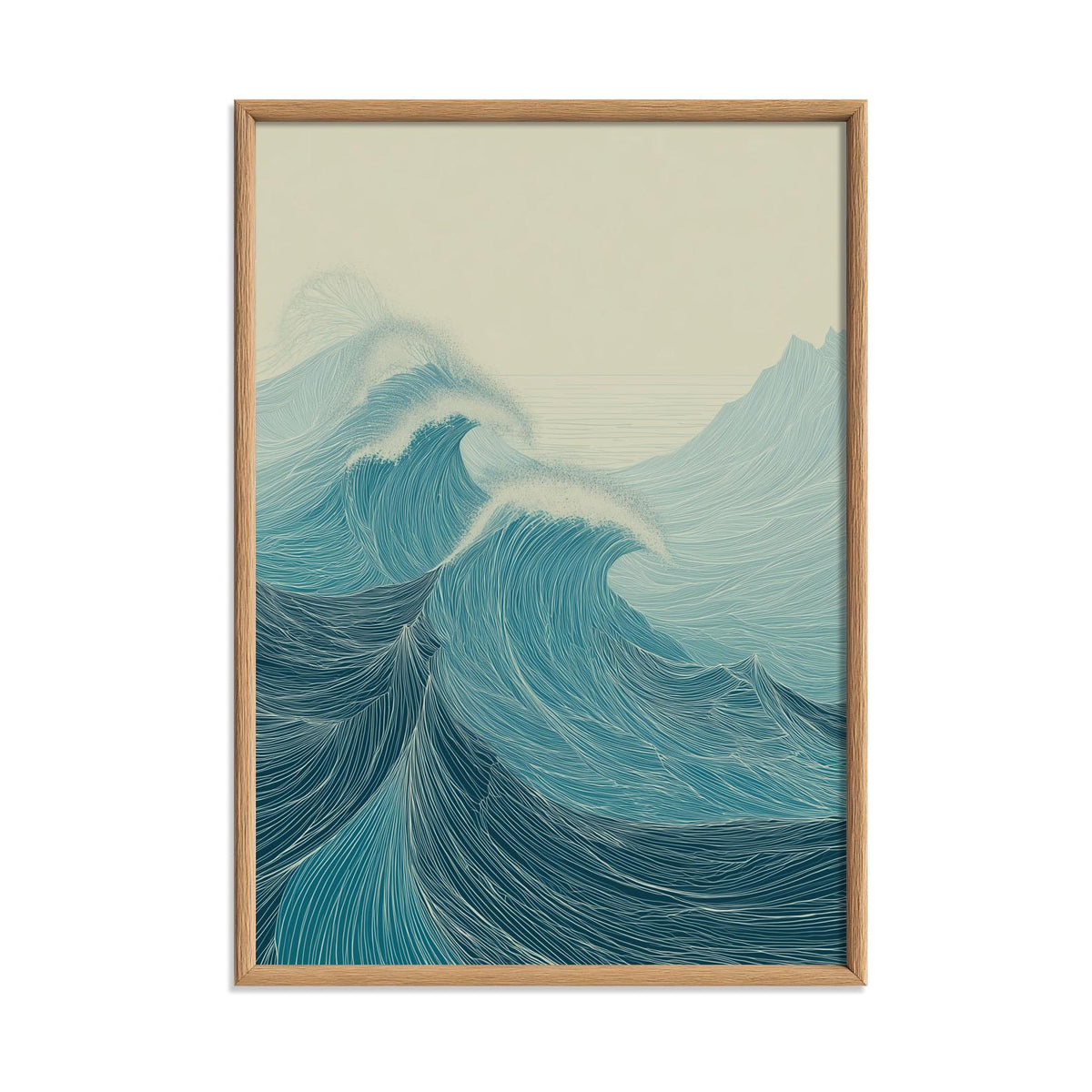 Ocean Waves Poster Print, Teal Line Art Seascape, Coastal Wall Art