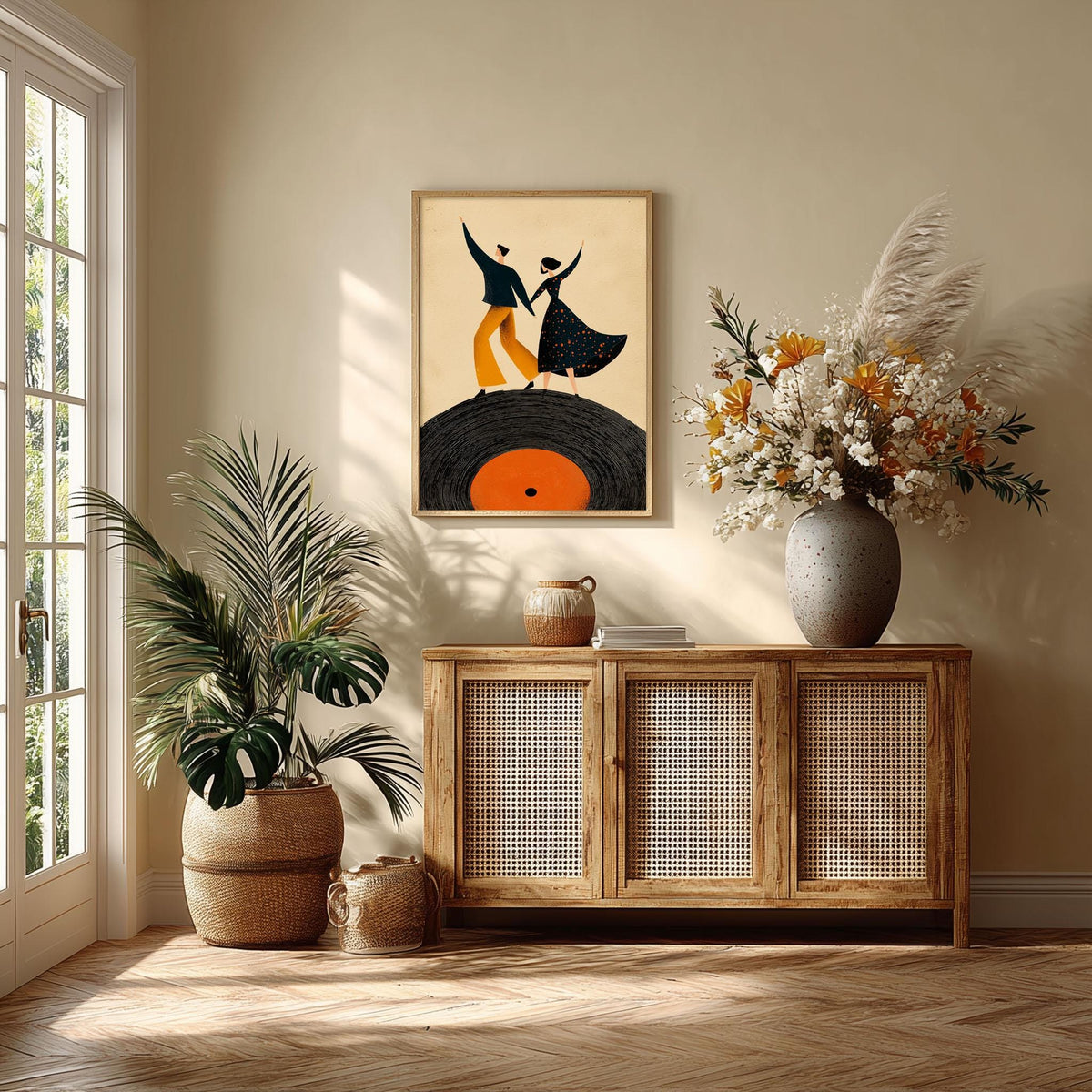 Dancing Couple Art Print, Retro Vinyl Record Poster, Mid-Century Music Decor