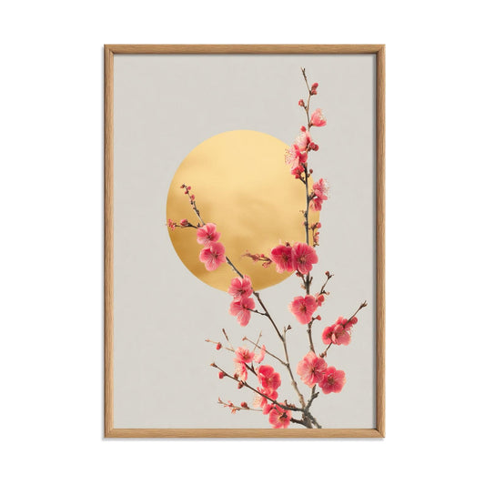 Plum Blossom Poster, Yellow Moon, Chinese Botanical Wall Art
