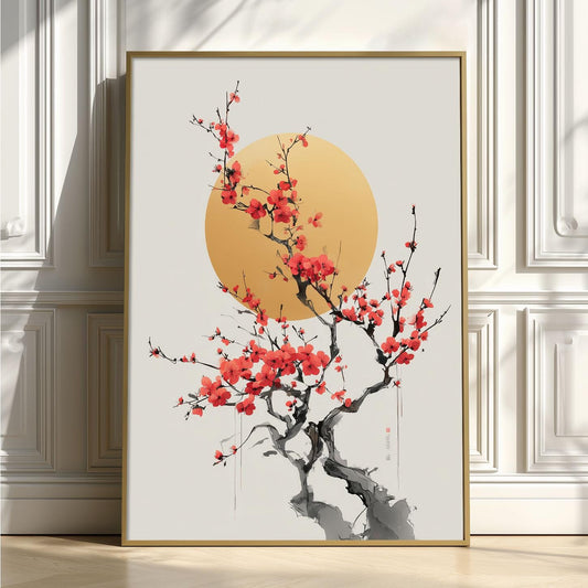 Plum Blossom Poster, Minimalist Style, Chinese Traditional Painting