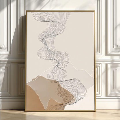 Abstract Line Art Print - Neutral Minimalist Wall Art for Living Room
