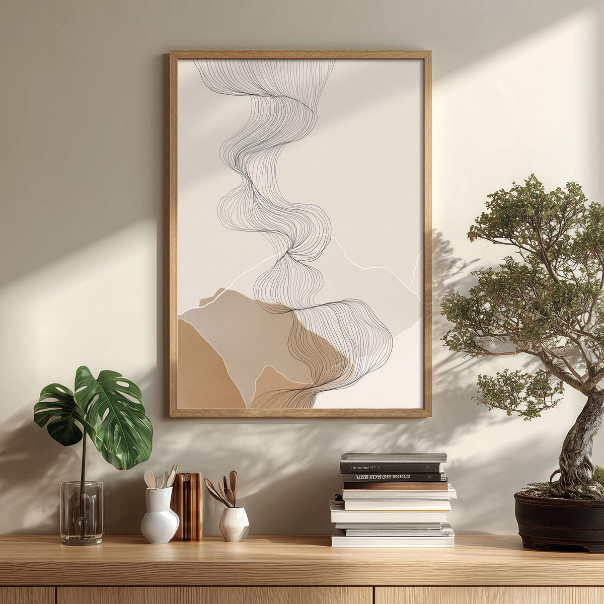Abstract Line Art Print - Neutral Minimalist Wall Art for Living Room