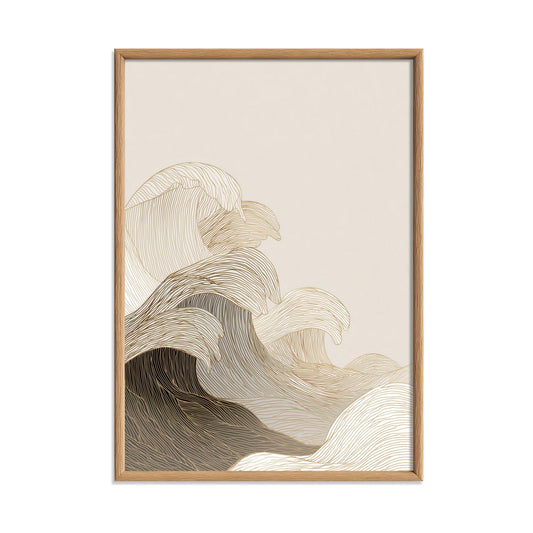 Minimalist Wave Print | Gold line ocean wall decor | Modern coastal poster