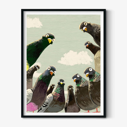 Pigeon Poster, Bird Illustration, Wildlife Wall Art