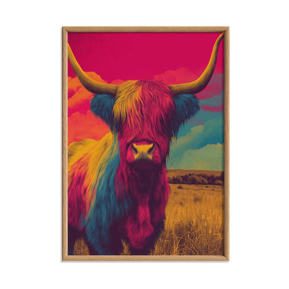Highland Cow Poster Print, Colourful Pop Art, Scottish Animal Wall Art