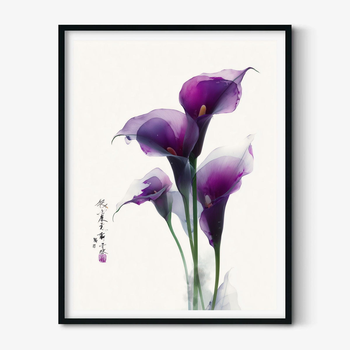 Purple Calla Lily Poster Print, Chinese Botanical Style, Floral Wall Art