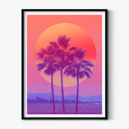 Palm Tree Poster, Retro Sunset, Vaporwave Wall Art