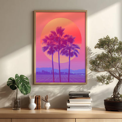 Palm Tree Poster, Retro Sunset, Vaporwave Wall Art