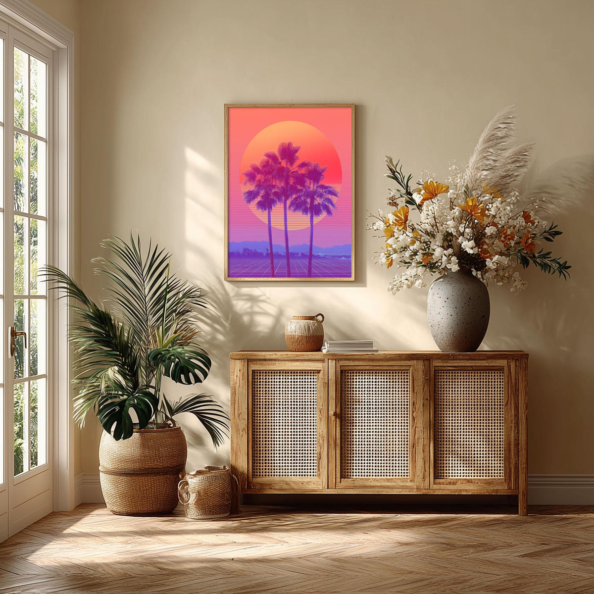 Palm Tree Poster, Retro Sunset, Vaporwave Wall Art