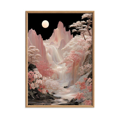 Mountain Print, Korean Waterfall Landscape, Moon Floral Decor