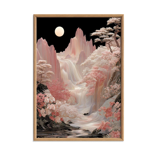 Mountain Print, Korean Waterfall Landscape, Moon Floral Decor