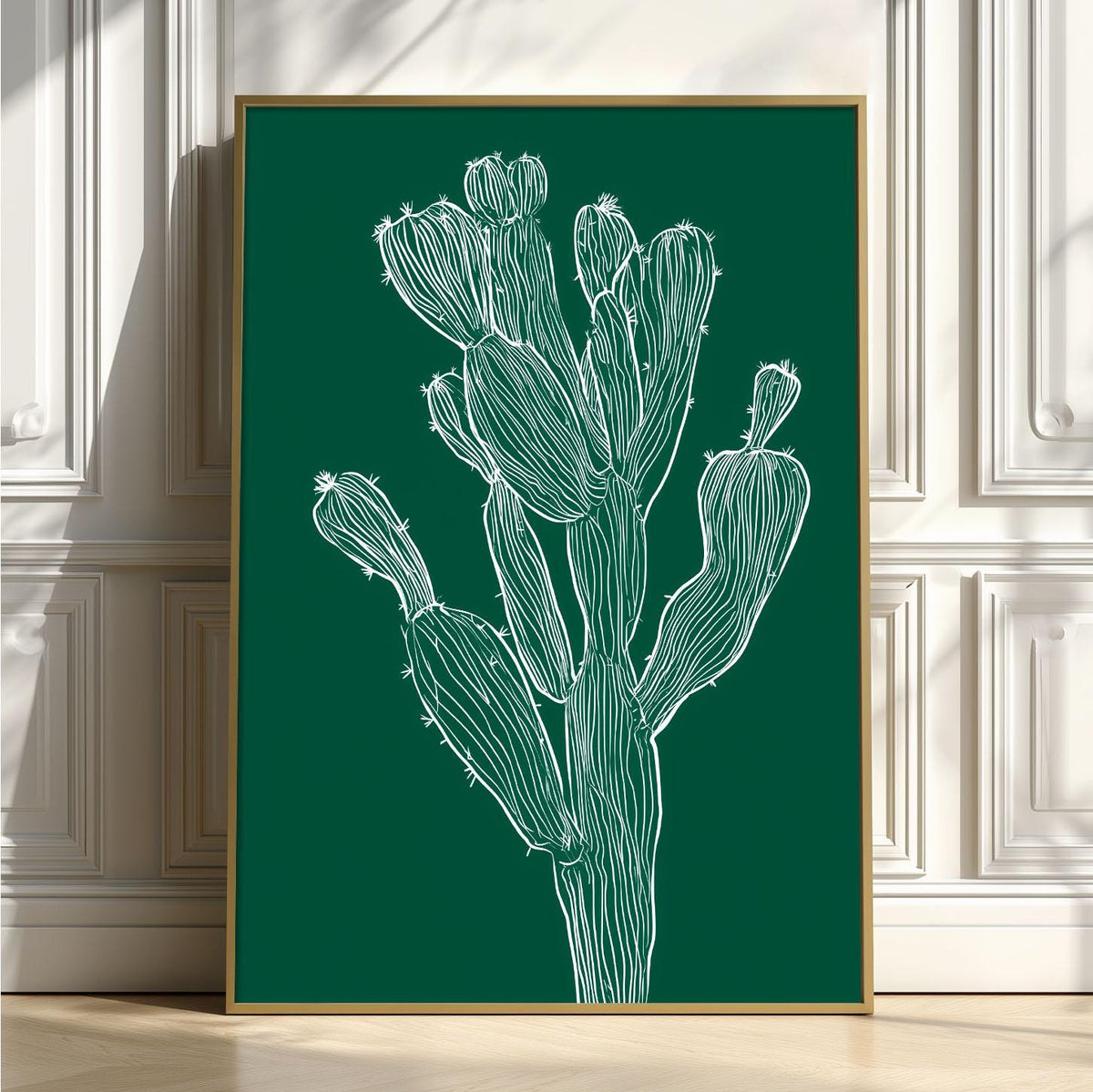 Cactus Line Poster, Dark Green Botanical Print, Desert Wall Art
