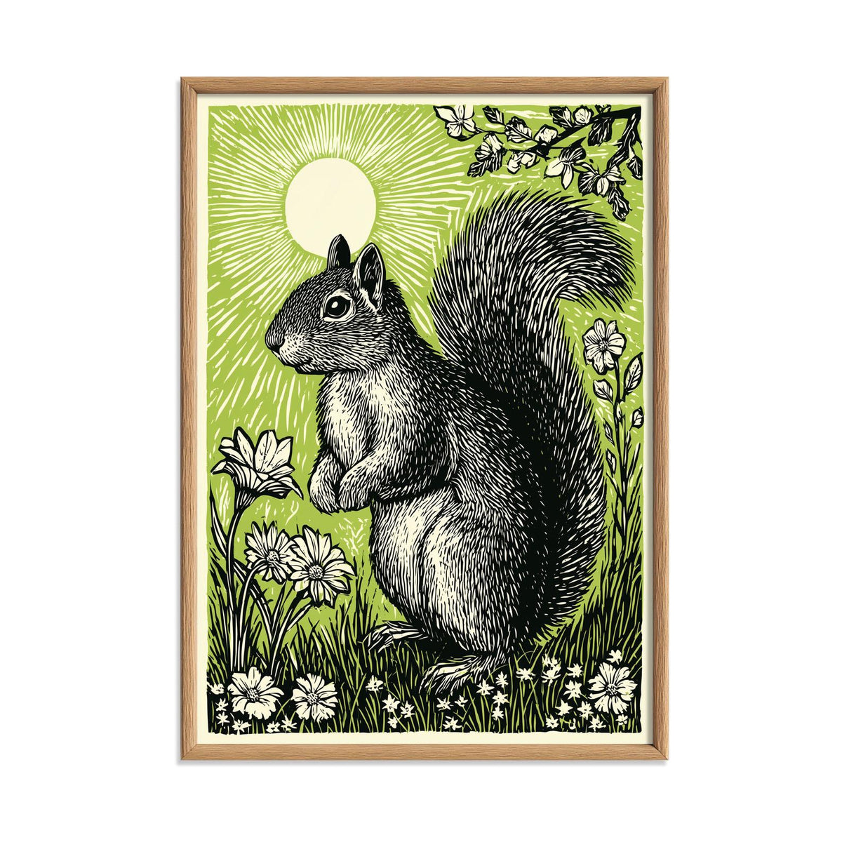 Squirrel poster | woodland wall art | green nature illustration | animal decor | nursery wildlife print