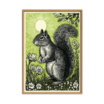Squirrel poster | woodland wall art | green nature illustration | animal decor | nursery wildlife print