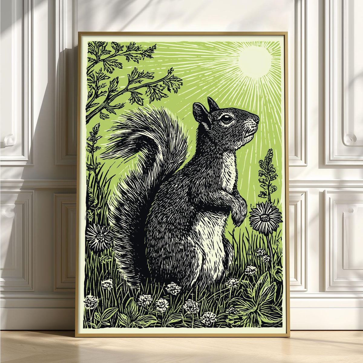 Woodland Squirrel Print, Botanical Illustration, Nature Wildlife Art