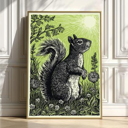 Woodland Squirrel Print, Botanical Illustration, Nature Wildlife Art