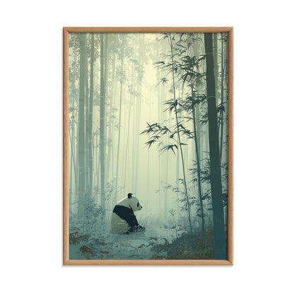 Panda Bamboo Forest Wall Art Print, Asian Nature Poster, Tranquil Green Nursery Decor