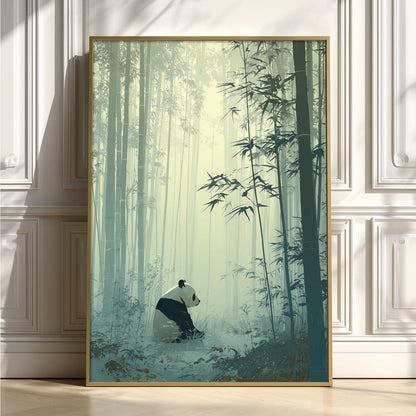 Panda Bamboo Forest Wall Art Print, Asian Nature Poster, Tranquil Green Nursery Decor
