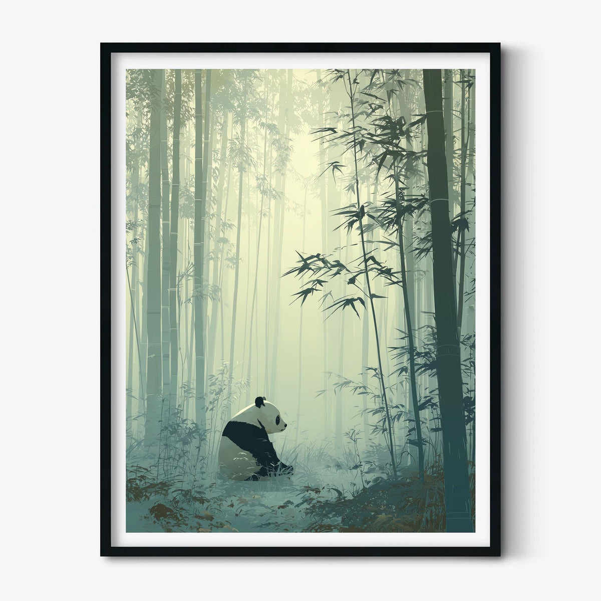 Panda Bamboo Forest Wall Art Print, Asian Nature Poster, Tranquil Green Nursery Decor