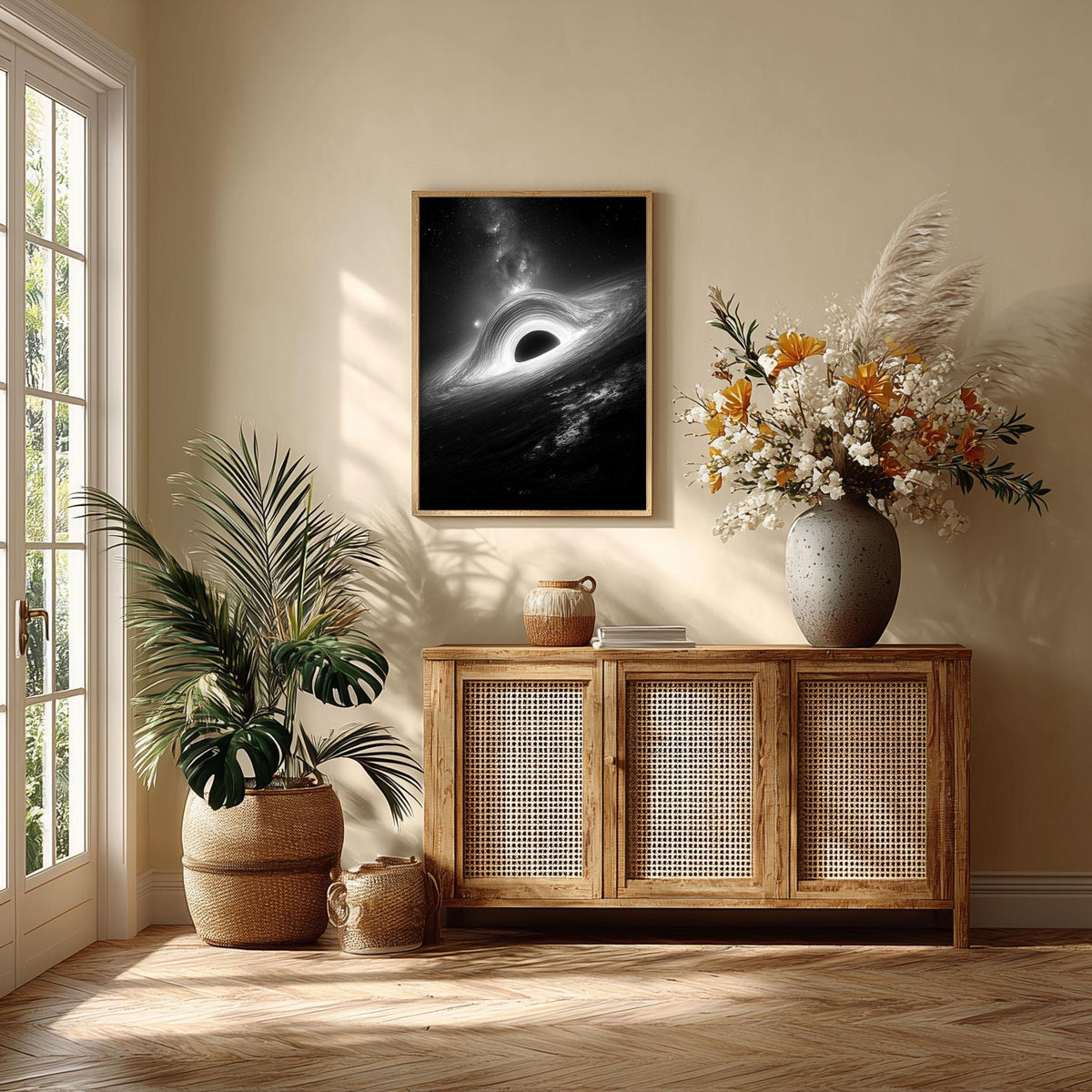 Black Hole Wall Art Print, Monochrome Space Poster, Galaxy Astronomy Decor