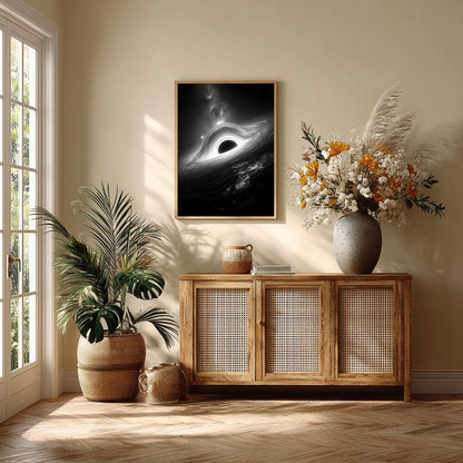 Black Hole Wall Art Print, Monochrome Space Poster, Galaxy Astronomy Decor
