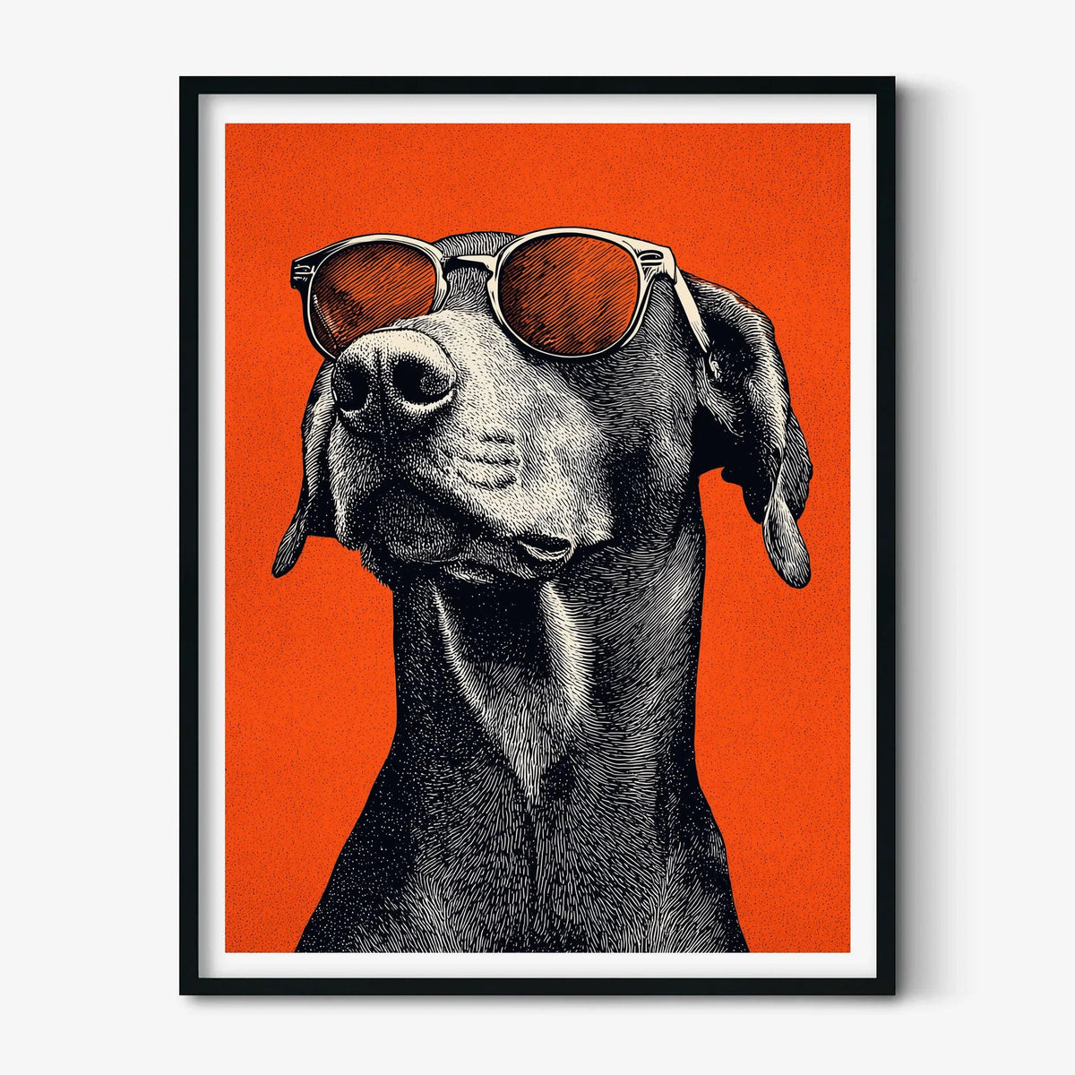 Cool Dog Sunglasses Wall Art Print, Orange Pet Portrait Poster, Funny Animal Decor