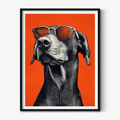 Cool Dog Sunglasses Wall Art Print, Orange Pet Portrait Poster, Funny Animal Decor