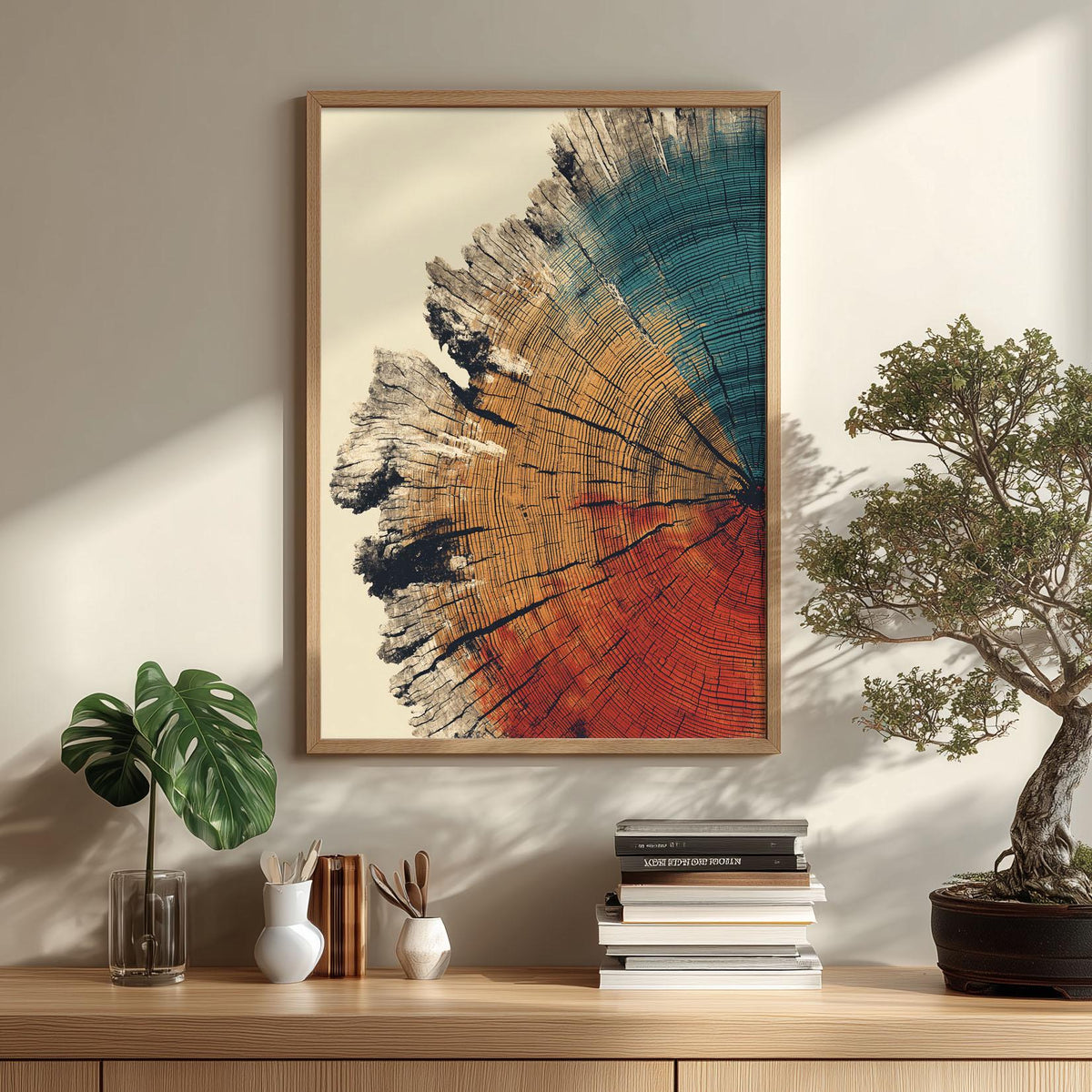 Tree Ring Wall Art Print, Abstract Wood Slice Poster, Rustic Nature Home Decor