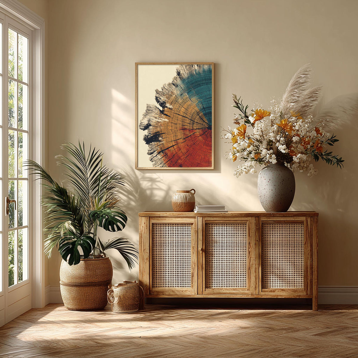 Tree Ring Wall Art Print, Abstract Wood Slice Poster, Rustic Nature Home Decor