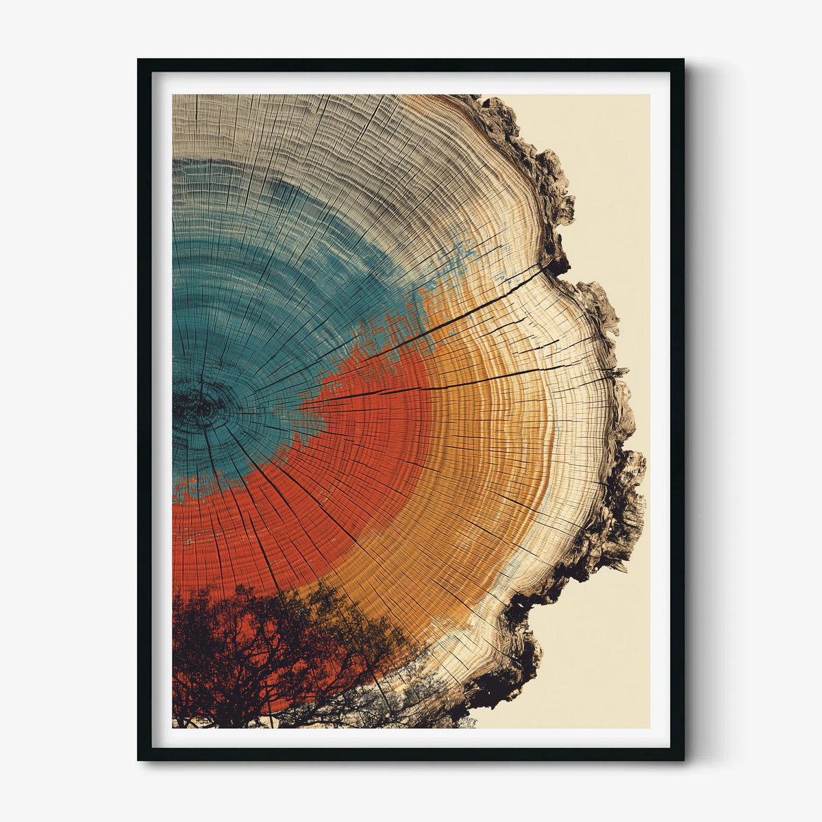 Tree Ring Wall Art Print, Abstract Wood Slice Poster, Rustic Nature Decor