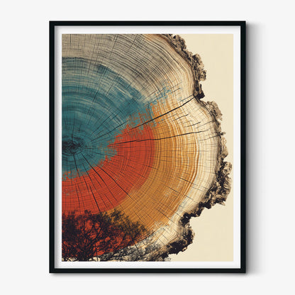 Tree Ring Wall Art Print, Abstract Wood Slice Poster, Rustic Nature Decor