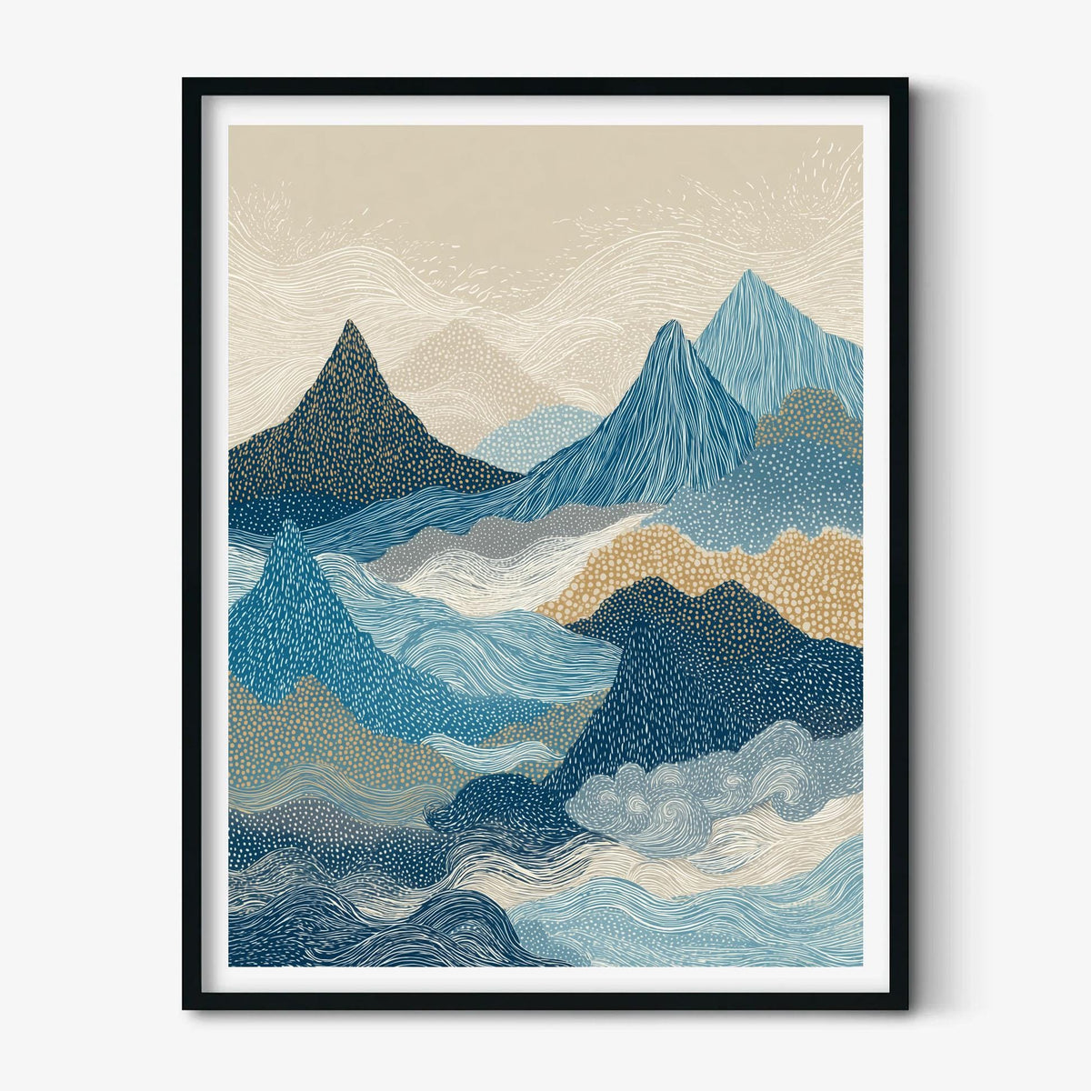 Blue Mountain Wall Art Print, Abstract Landscape Poster, Minimalist Nature Decor
