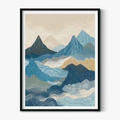 Blue Mountain Wall Art Print, Abstract Landscape Poster, Minimalist Nature Decor