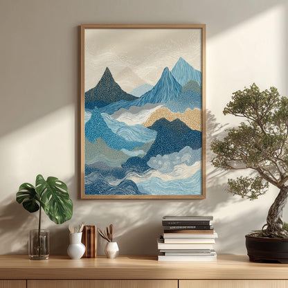 Blue Mountain Wall Art Print, Abstract Landscape Poster, Minimalist Nature Decor