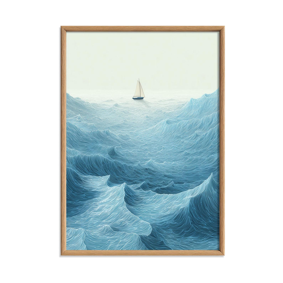 Sailboat Ocean Wave Wall Art Print, Blue Seascape Poster, Coastal Nautical Decor