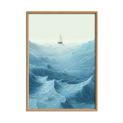 Sailboat Ocean Wave Wall Art Print, Blue Seascape Poster, Coastal Nautical Decor