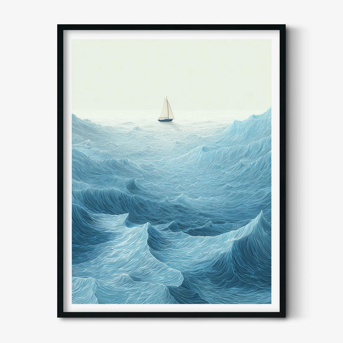 Sailboat Ocean Wave Wall Art Print, Blue Seascape Poster, Coastal Nautical Decor