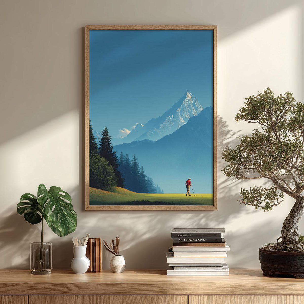 Golf Course Poster | Mountain Landscape Art Print, Golfer Wall Art, Sports Decor