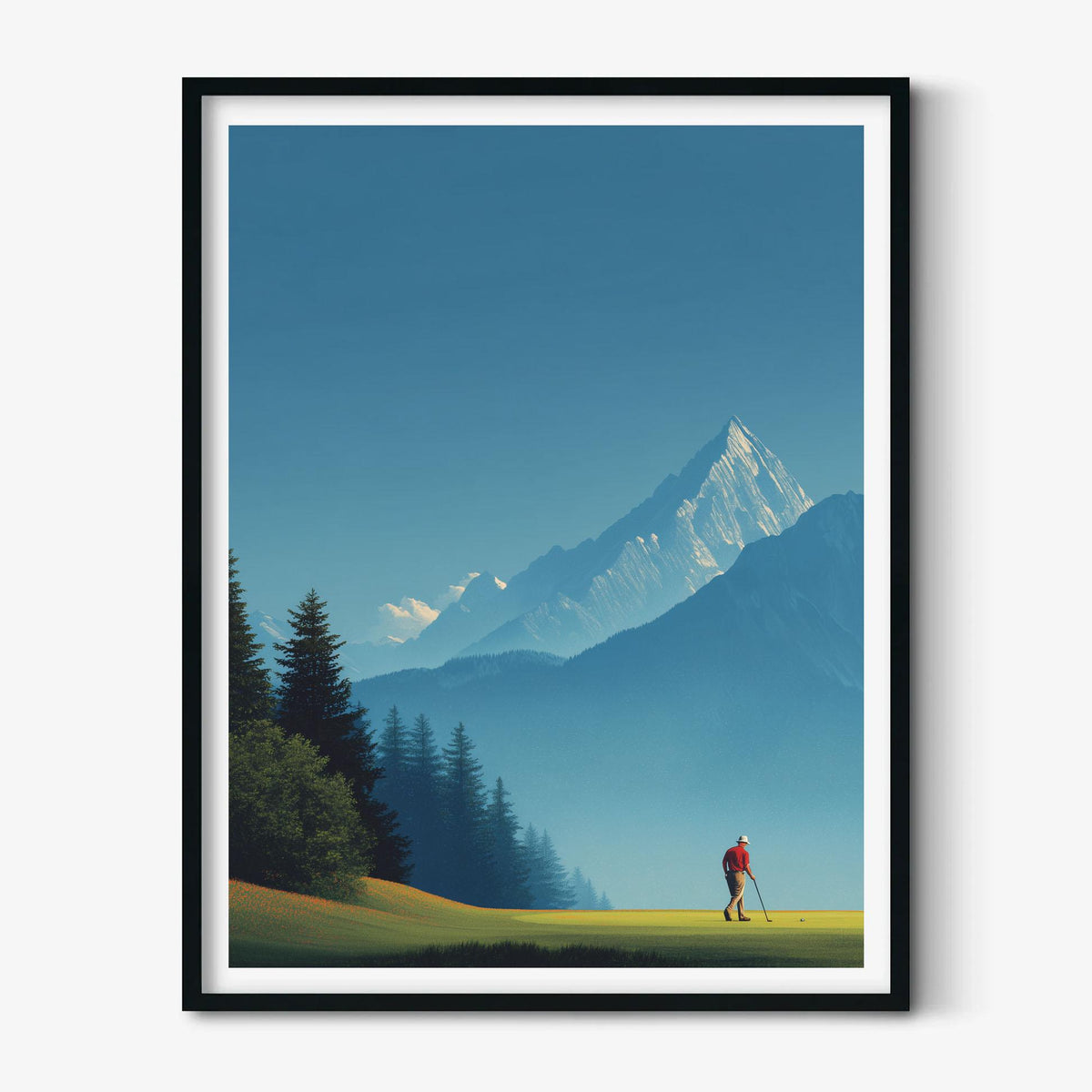 Golf Course Poster | Mountain Landscape Art Print, Golfer Wall Art, Sports Decor