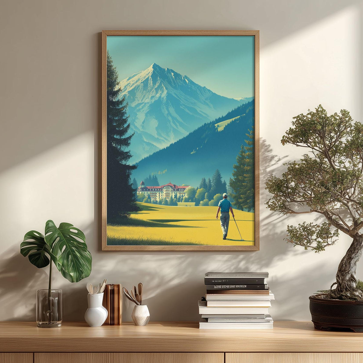 Golf Course Poster | Mountain Landscape Art Print, Golfer Wall Art, Alpine Sports Decor