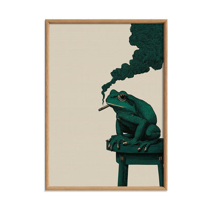 Smoking Frog Poster | Surreal Animal Art Print | Funny Toad Wall Art | Green Decor