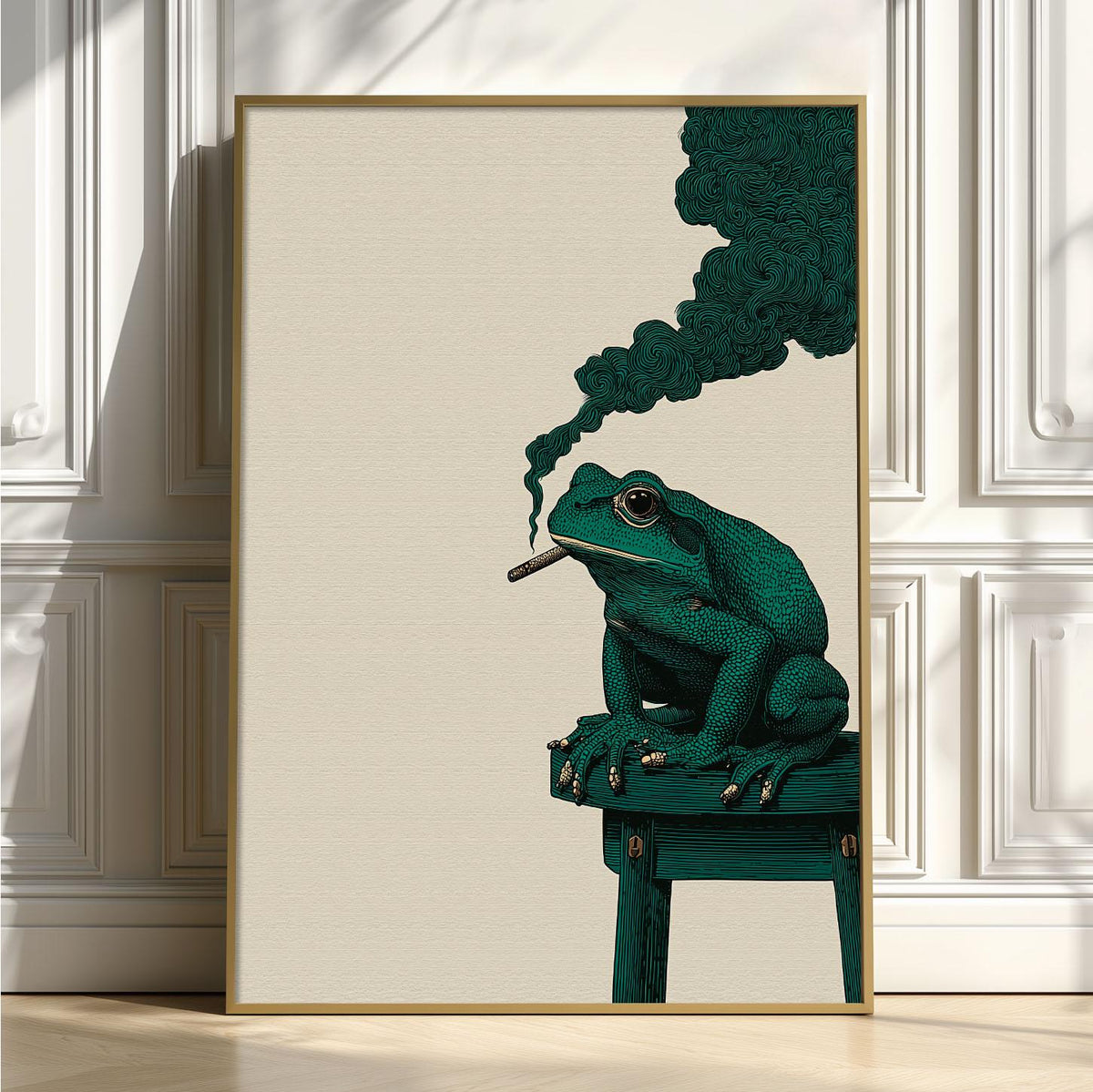Smoking Frog Poster | Surreal Animal Art Print | Funny Toad Wall Art | Green Decor
