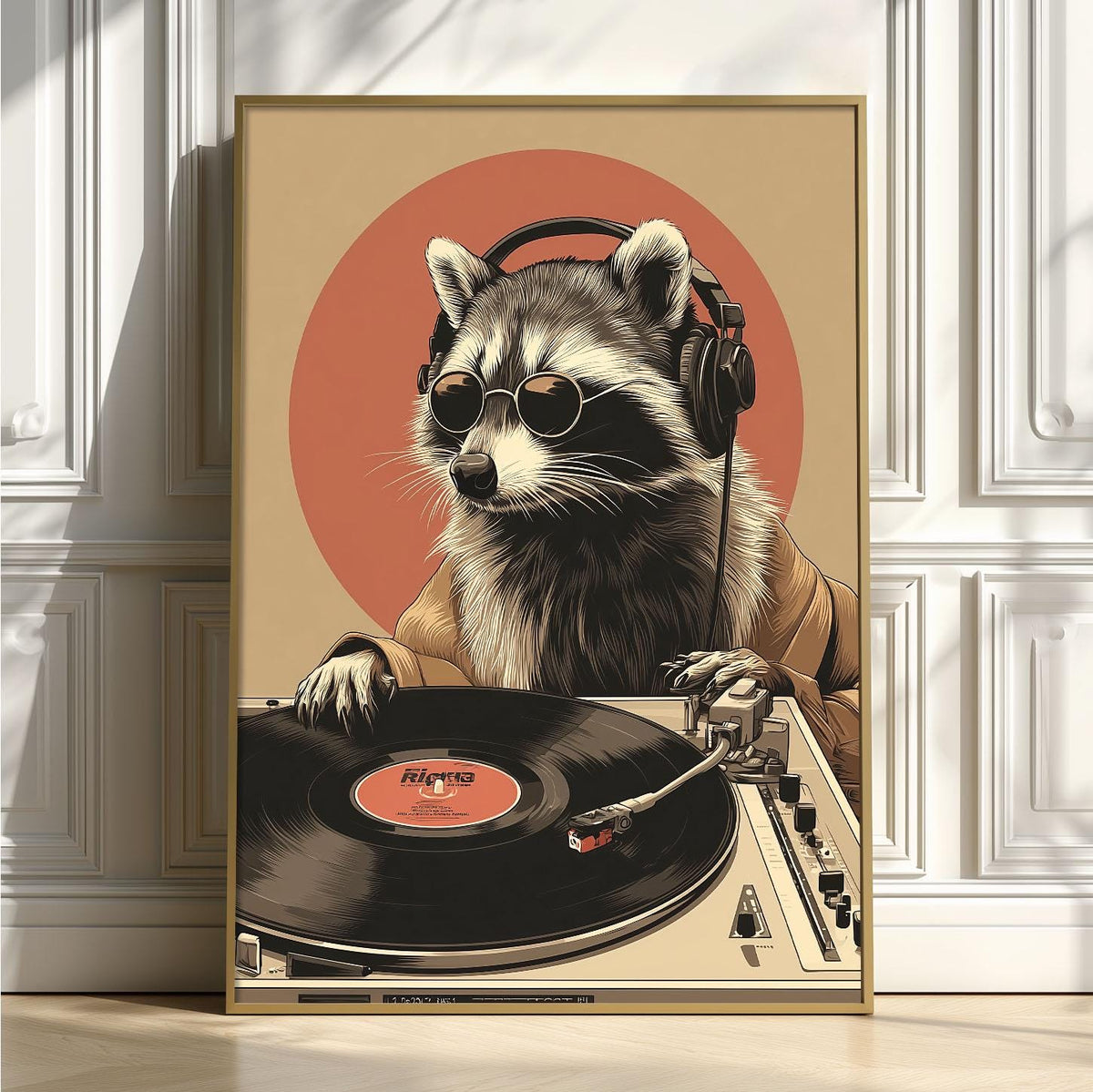 Raccoon DJ Poster | Vinyl Record Art Print | Funny Animal Wall Art | Music Room Decor